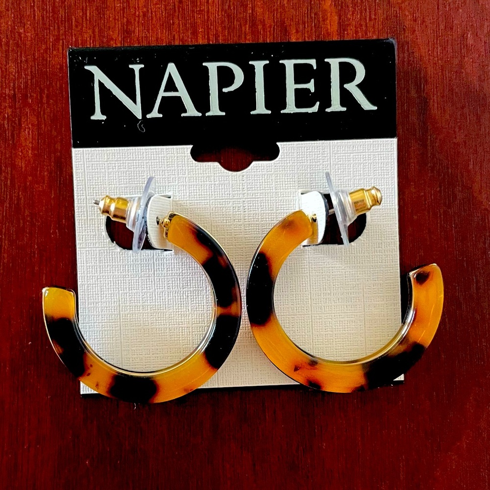 Napier Gold Tone & Tortoiseshell C-Hoop Earrings